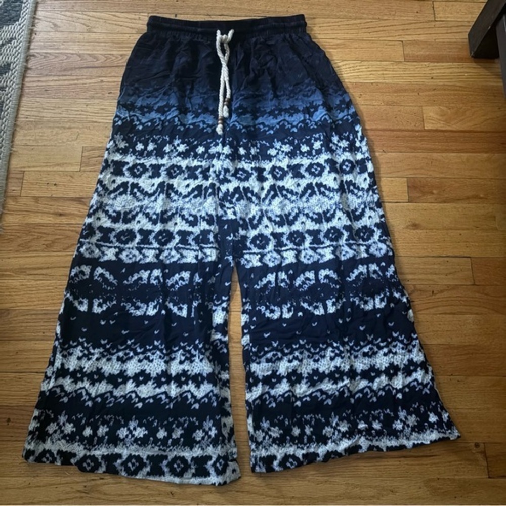 Miss Me Blue Wide Leg Tie Dye Crop Pants Size Large